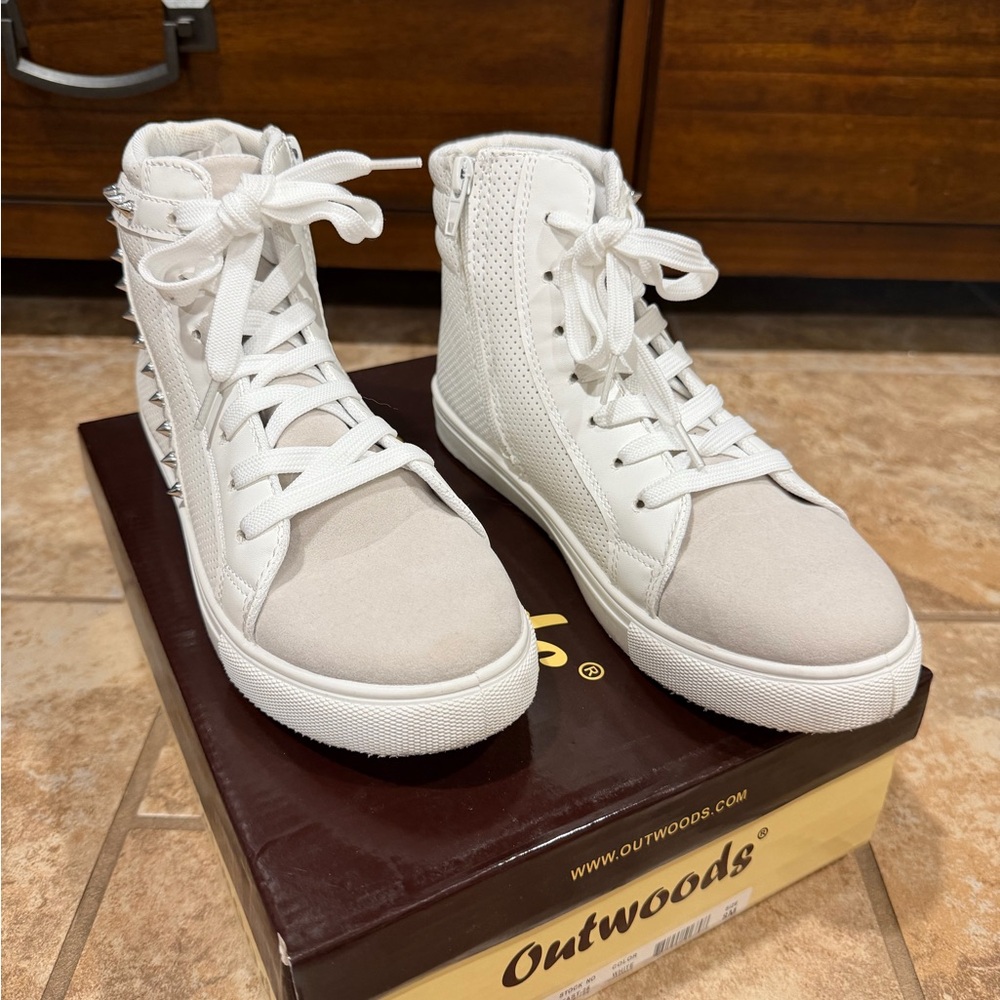 Outwoods Women's White High-Top Sneakers with Stud Details